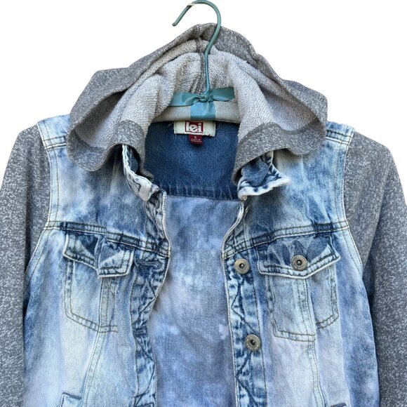 Lei Denim Hooded Light Blue Gray Acid Wash Jacket Size S - Picture 2 of 9